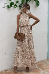 Ingvn - Summer Elegant beach Women Dress long Print Flowers Polka-dot strap Ladies Halter boho Dress Vintage party ladies Dress
