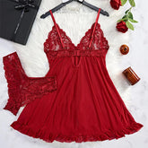 Y2K Summer new lace up Halter backless dress European and American sexy hollow pleated Hip Wrap SkirtThin Style G-string Contrast Lace Ruffle Trim Lingerie Set Deep V Slip Dress Thong Women's Sexy Lingerie Lencería Muj
