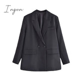 Ingvn - Women Fashion Solid Double Breasted Blazers Female Elegant Long Sleeves Loose Jacket Coats Office Ladies Outerwear Top