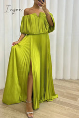Ingvn - Sexy Formal Solid Slit Fold Off the Shoulder Evening Dress Dresses