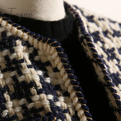 Ingvn - Spring Korean small fragrance jacket women's short winter and autumn French ladies all-match houndstooth woven tweed coat jackets