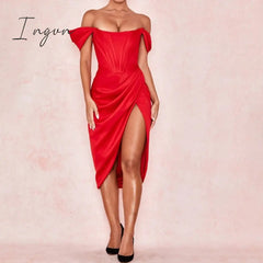 Ingvn - Off Shoulder Sexy Strapless Split Corset Satin Dresses Fashion Bodycon Dress Women Party Night Club Elegant