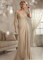 Ingvn - Champagne Mother Of The Bride Clothes Plus Size Chiffon Halbarm Bride Patin Evening Dress For Wedding Vestidos De Novia