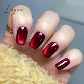 Wine Red Cat's Eye y2k Fake Nails With Designs Wearable Glitter False Nails Press on Square Nail Full Cover Artificial Nail Tips