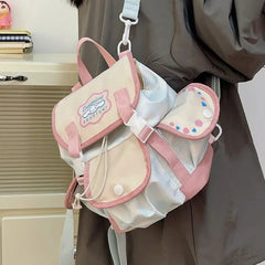 Ingvn Womens Backpack Large Capacity Kawaii Fashion Cartoon Bag Anime Print Casual Patchwork Zip Cute Backpacks