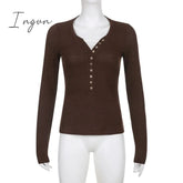 Ingvn - Womens Fashion Button Up Fairy Grunge Aesthetic Casual T-shirts Retro Y2k Ribbed Lace Patchwork Women Tops Long Sleeve Skinny Blouses