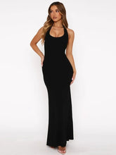 Halter Backless Sexy Maxi Dress Women Gown Summer New Solid U Neck Sleeveless High Waist Long Dress Elegant