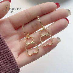 New Fashion Cute Hollow Bow Bear Earrings for Women Exquisite Alloy Earrings Personality Cool Party Jewelry Gifts