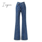 Ingvn - Asymmetrical Spliced Oblique Waist Placket Trousers New Loose Fit Pants Women Fashion Tide Spring Autumn