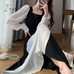 Ingvn - Office Lady Black Elegant Dress Women French Vintage Midi Dress Casual Party One Piece Dress Korean Fashion Autumn Chic