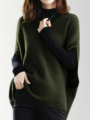 Women's V-Neck Knitted Cardigan, Casual Loose Fit Batwing Sleeves, Solid Color, Polyester, Spring/Autumn Fashion, Sleeveless Pullover Top for Ladies