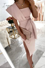 Ingvn - Casual Print Split Joint One Shoulder Pencil Skirt Dresses(4 colors)