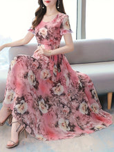 Vibrant Floral Print Crew Neck Dress - Elegant Short Sleeve, Comfortable, Breathable, Spring & Summer Essential - Women's Clothing for Chic, Elegant Dressing, Perfect for Outdoor Activities