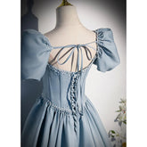 New light blue sweet long floor length lady girl women princess banquet party ball prom performance dress gown