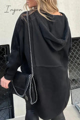 Ingvn - Casual Solid Pocket Slit Hooded Collar Tops