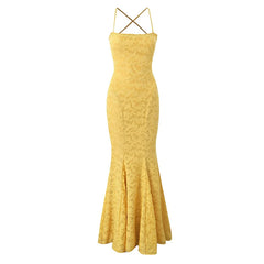 Sexy Backless Bandage Long Fishtail Dress For Women Elegant Wedding Guests Party Evening Gowns Dresses Maxi Robe Yellow