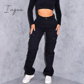 Ingvn - Straight Leg Cargo Pants Women High Waist Casual Baggy Pants Slim Vintage Y2k Streetwear Elastic Wide Leg Trousers Fashion Jeans