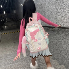 Ingvn Y2k Japanese Original Pink Girl Pistol Star Backpack Personalized High Capacity College Schoolbags Sweet Cool Girl Shoulder Bag