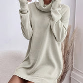 Cozy Solid Color Turtleneck Knit Dress - Versatile Casual Style - Long Sleeve, Soft Fabric, Figure-Hugging - Womens Winter Wardrobe Essential