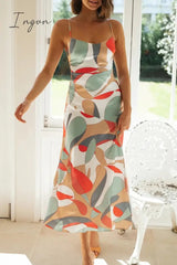 Ingvn - Sexy Vacation Print Slit Contrast U Neck Printed Dress Dresses