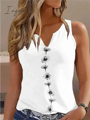 Ingvn - Women's Tank Top Black White Green Floral Print Sleeveless Casual Holiday Basic V Neck Regular Floral S