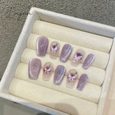 10Pcs Naked Cat Eye Press On Nails Laser Butterfly Decoration Fake Nails Short Full Cover False Nail Wearable Manicure Nail Tips