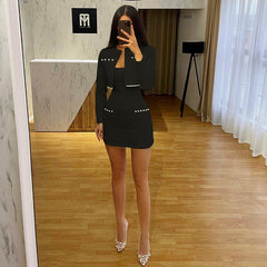 Pphmm outfit inspo Autumn New Long Sleeve Coat Fashion Style Socialite Temperament Slim Tube Top Dress Women