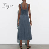 Ingvn - Long Dress Woman Solid Linen Sleeveless Frilly Dresses Woman Summer Party Dress Female 2023 Midi Dresses