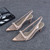 Women's Shoes Summer Fashion Pointy Bow Mesh Breathable Stiletto Heel Shallow Sandals for Women Zapatos De Mujer