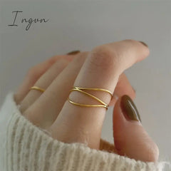New Trendy Simple Three Layered Golden Ring for Women Exquisite Stainless Steel Ring Sweet Cool Party Jewelry Gifts