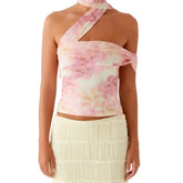 y2k Halter Top Women Sexy Clothing Flower Print Sleeveless Backless Cropped T Shirt Vest 2000s Clothes Party Clubwear