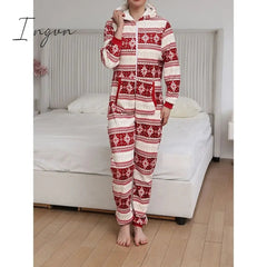 Ingvn - Women's Pajamas Jumpsuit Elk Snowflake Warm Fashion Casual Home Christmas Daily Polyester Breathable Hoodie Long Sleeve Pocket Fall Winter Black White