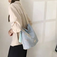 Ingvn Floral Embroidery Bucket Handle BagWomen Hanfu Collocation Butterfly PU Strap Satin Shoulder Bag