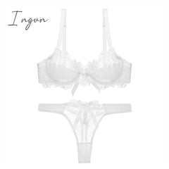 Ingvn - Hot 2pcs Women Sexy Ultra-Thin Breathable Floral Lingerie Sets Bras+Thongs