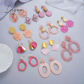 Ingvn - Korean Style Dangle Drop Earrings For Women Pink Color Arcylic Geometric Cute Pendant Earrings 2023 Trend Brincos Jewelry Gifts