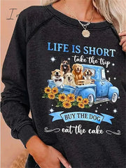 Ingvn - Women's Hoodie Sweatshirt Pullover Fashion Black Blue Dog Casual Hoodie Long Sleeve Top Micro-elastic Fall & Winter