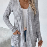 Cozy Ribbed Cardigan - Casual Jackets for Women with Dual Pockets and Long Sleeves for Spring and Fall - Soft, Open Front, and Versatile