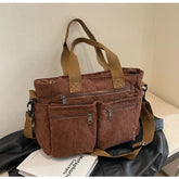 Ingvn Casual Corduroy Messenger Bags Large Capacity Commuter Mummy Portable Shoulder Bag Multi Layers Camping Tote Bags