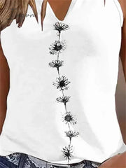 Ingvn - Women's Tank Top Black White Green Floral Print Sleeveless Casual Holiday Basic V Neck Regular Floral S