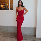 Spaghetti Strap Backless Sexy Maxi Dress Women Gown Summer New Fashion Solid High Waist Evening Beach Club Long Dress