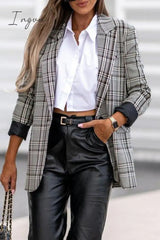Ingvn - British Style Plaid Patchwork Turn-back Collar Outerwear