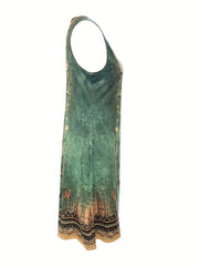 Elegant Floral Notched Vest Dress for Women – Machine Washable, Stretch Fit, Multi-Seasonal Sleeveless Apparel with Button