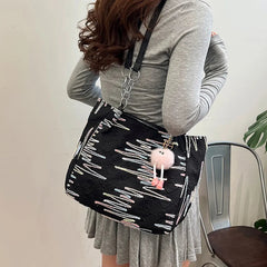 Ingvn Fashion Forest Style Shoulder Bag Female Embroidery Retro Style Versatile Commuting Leisure Bag Large Capacity Canvas Tote Bag