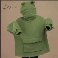 Ingvn - Women Autumn Thick Loose Sweatshirt Harajuku Letters Printed Lovely Frog Casual Hooded Hoodies Pullover Female Thicken Coat New