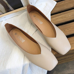 INGVN Fashion Women Flat Shoe Elegant Shallow Low-heeled Sandals 2026 Beige Korean Slippers Square Toe Slip-on Simple Woman Shoes