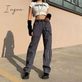 Ingvn - Vintage Streetwear Cargo Pants Women Harajuku Street Loose Straight Women Jeans Casual Slim Versatile High Waisted Jeans Pants
