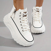 Plus Size Women's Comfortable High-Top Sneakers, Casual Lace Up Outdoor Shoes with Side Zipper