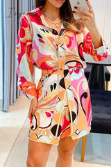 Ingvn - Casual Print Patchwork Shirt Collar Long Sleeve Two Pieces