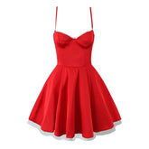 Sexy Elegant Women Lace Patchwork Red Satin Sling Mini Dress Female Summer Ball Gown Party Dresses Christmas Robe