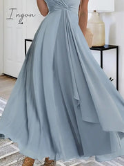 Ingvn - Women's Prom Dress Party Dress Wedding Guest Dress Long Dress Maxi Dress Blue Sleeveless Pure Color Layered Summer Spring Fall V Neck Fashion Evening Party Wedding Guest Summer Dress 2023 S M L XL